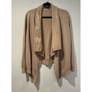DKNY Cardigan Womens XS/S Tan Sequin Draped Open Front Stretch Academia Knit